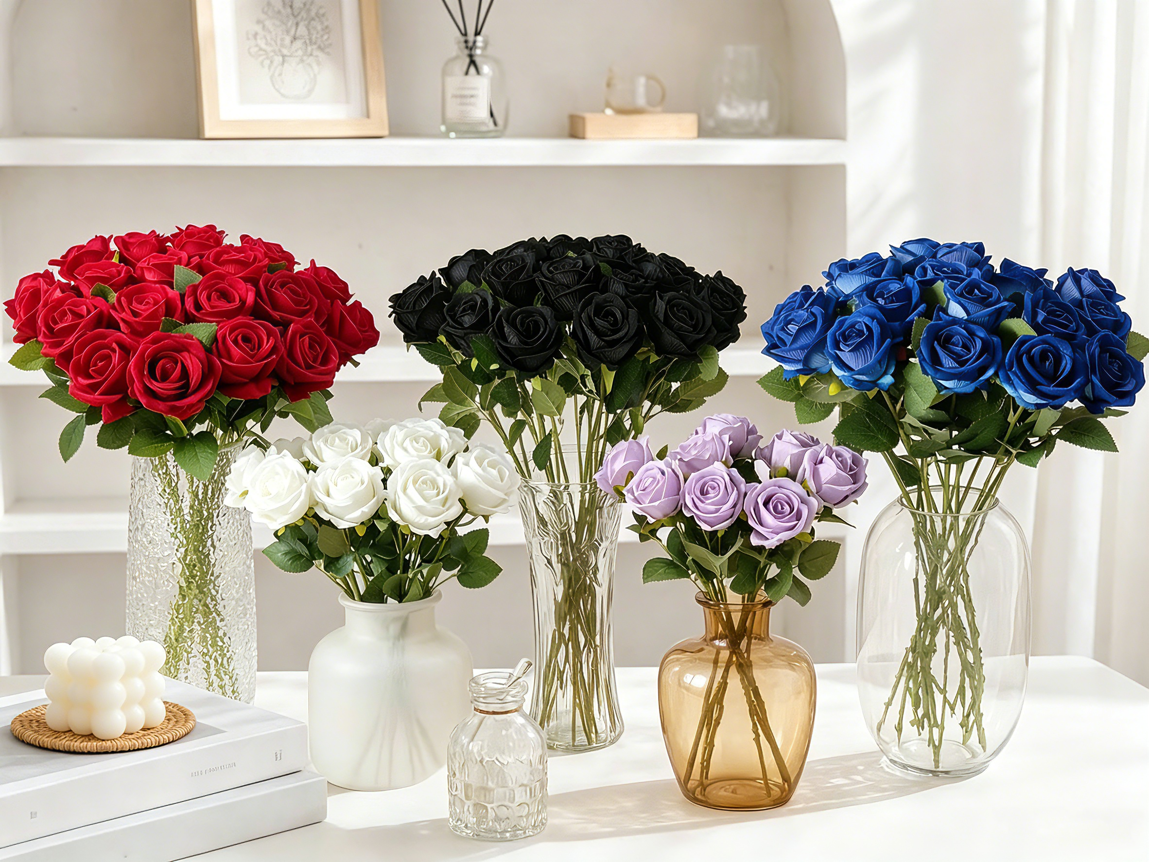 Artificial Velvet Roses Real Touch Long Stem Fake Flowers Bulk for Floral Arrangement Bridal Wedding Home Party Decor