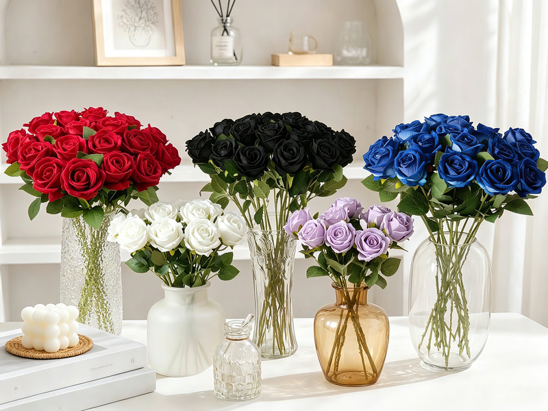 Artificial Velvet Roses Real Touch Long Stem Fake Flowers Bulk for Floral Arrangement Bridal Wedding Home Party Decor