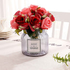 Silk Rose Bouquet 12pcs Red with Pink Artificial Roses Faux Flowers for Home Decor & Wedding
