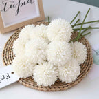 Silk Ball Chrysanthemum White Artificial Flowers 10pcs Faux Pom pom Mums for Home Decor