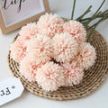 Silk Ball Chrysanthemum Champagne Artificial Flowers 10pcs Faux Pom pom Mums for Home Decor