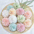 Silk Ball Chrysanthemum Colorful Artificial Flowers 12pcs Faux Pom pom Mums for Home Decor