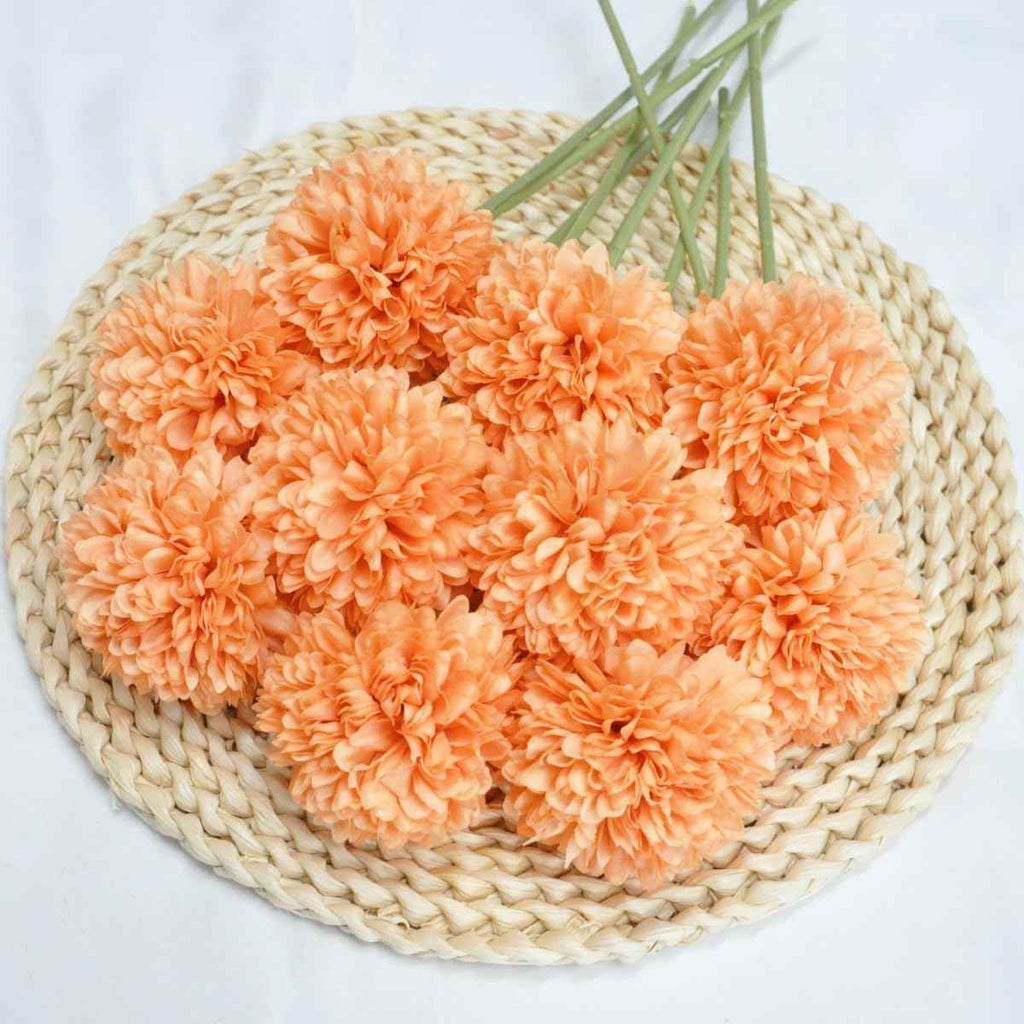 Silk Ball Chrysanthemum Orange Artificial Flowers 10pcs Faux Pom pom Mums for Home Decor