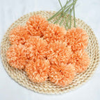Silk Ball Chrysanthemum Orange Artificial Flowers 10pcs Faux Pom pom Mums for Home Decor