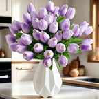 PU Real Touch Purple Tulips Artificial Flowers Lifelike Faux Tulip for Home Decor