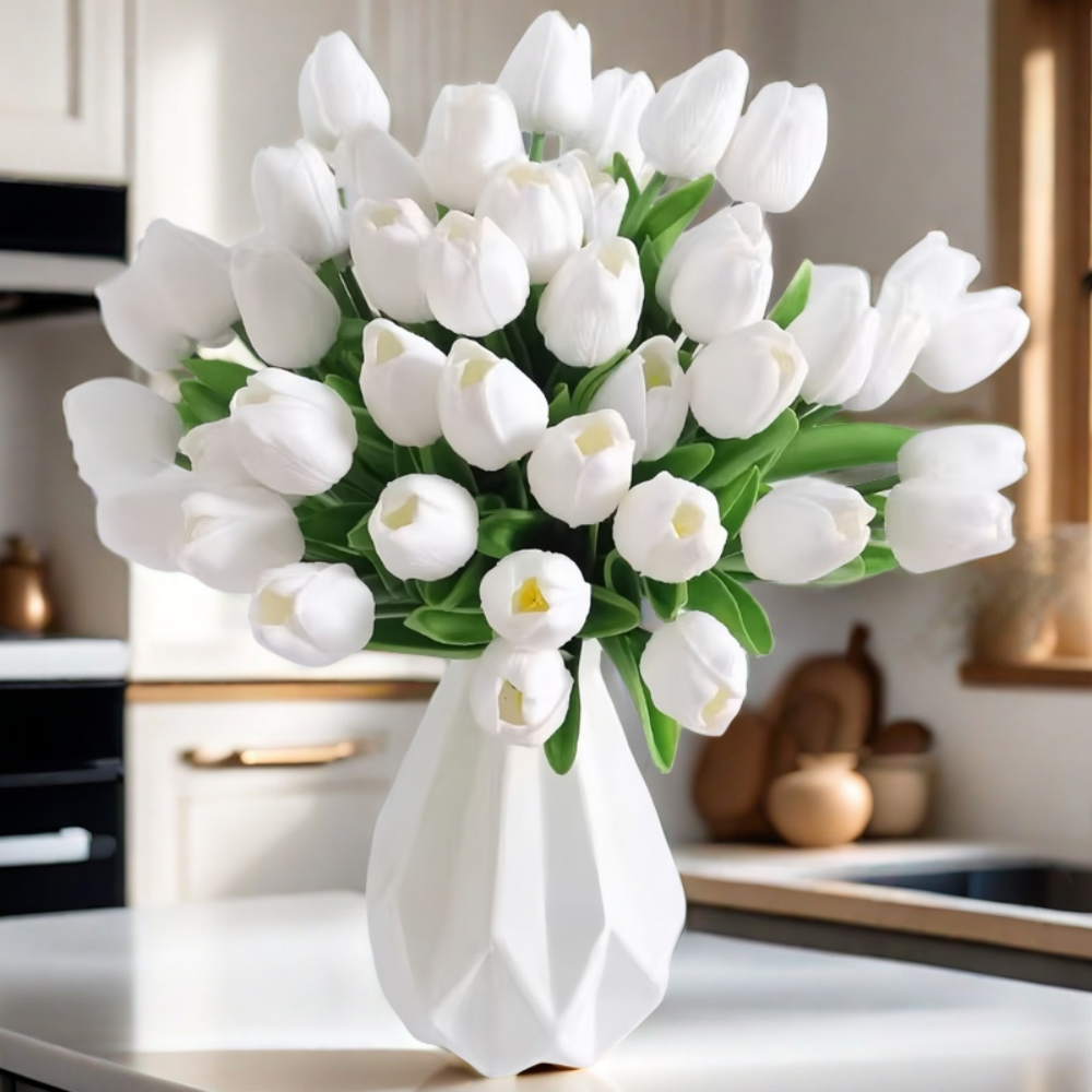 PU Real Touch White Tulips Artificial Flowers Lifelike Faux Tulip for Home Decor
