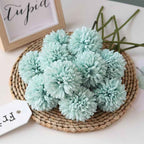 Silk Ball Chrysanthemum Blue Artificial Flowers 10pcs Faux Pom pom Mums for Home Decor