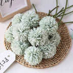Silk Ball Chrysanthemum Light Green Artificial Flowers 10pcs Faux Pom pom Mums for Home Decor