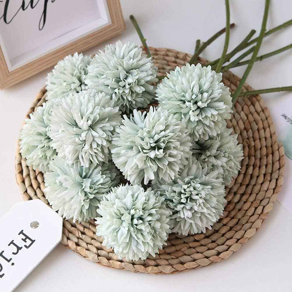 Silk Ball Chrysanthemum Light Green Artificial Flowers 10pcs Faux Pom pom Mums for Home Decor