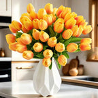 PU Real Touch Orange Tulips Artificial Flowers Lifelike Faux Tulip for Home Decor