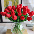 10pcs PU Real Touch Red Tulips Artificial Flowers Lifelike Faux Tulip for Home Decor