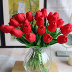 10pcs PU Real Touch Red Tulips Artificial Flowers Lifelike Faux Tulip for Home Decor