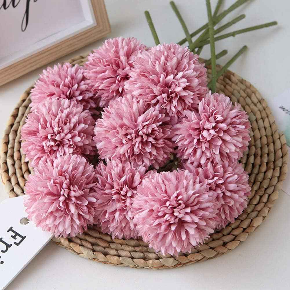 Silk Ball Chrysanthemum Fuchsia Artificial Flowers 10pcs Faux Pom pom Mums for Home Decor