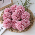 Silk Ball Chrysanthemum Fuchsia Artificial Flowers 10pcs Faux Pom pom Mums for Home Decor