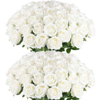 50PCS White Velvet Rose Realistic Artificial Flowers Faux Roses for Wedding & Home Decor
