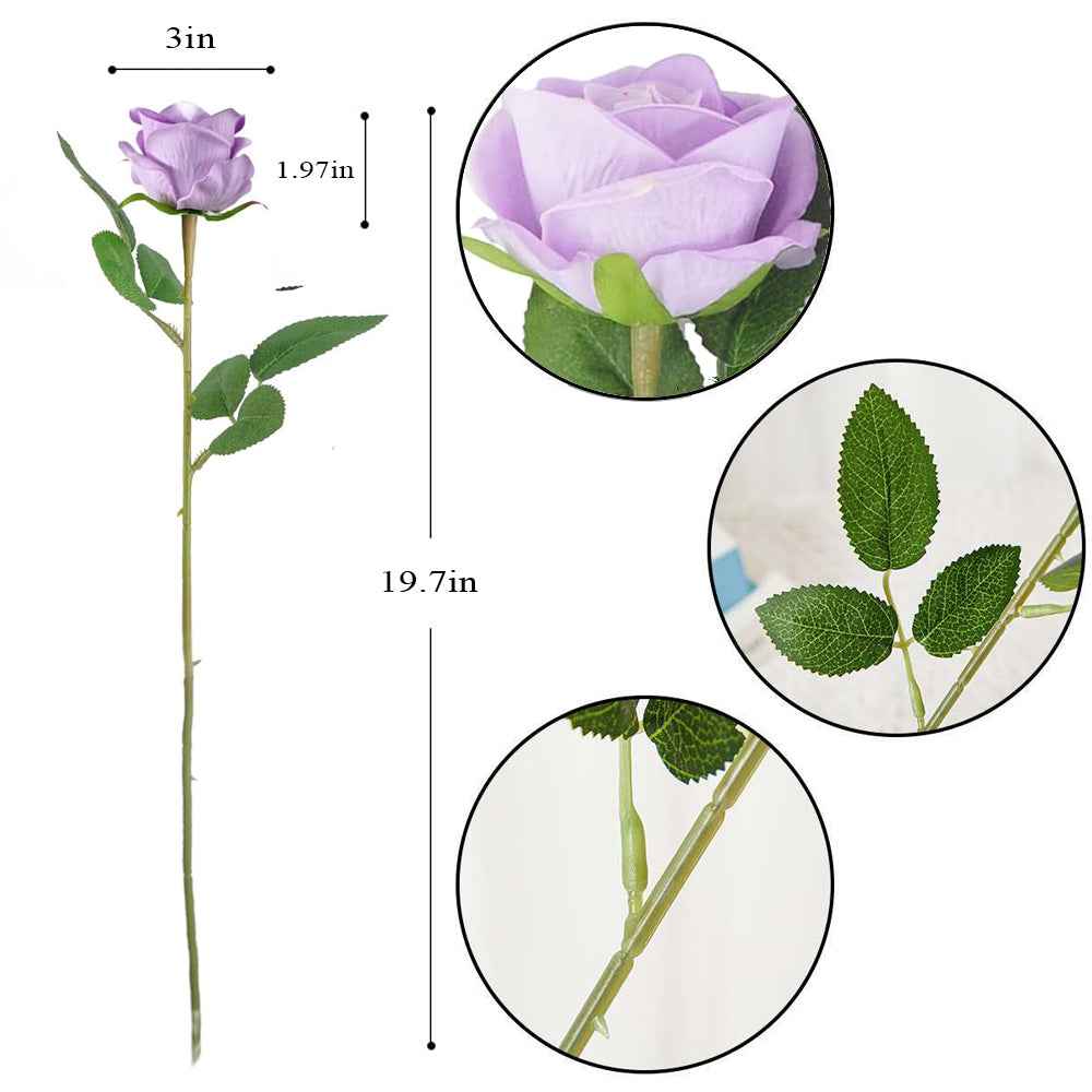 12PCS Purple Velvet Rose Realistic Artificial Flowers Faux Roses for Wedding & Home Decor