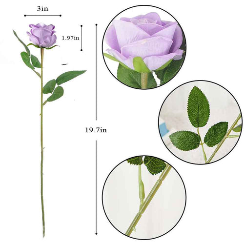 12PCS Purple Velvet Rose Realistic Artificial Flowers Faux Roses for Wedding & Home Decor