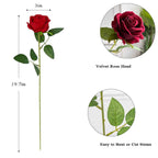 12PCS Red Velvet Rose Realistic Artificial Flowers Faux Roses for Wedding & Home Decor