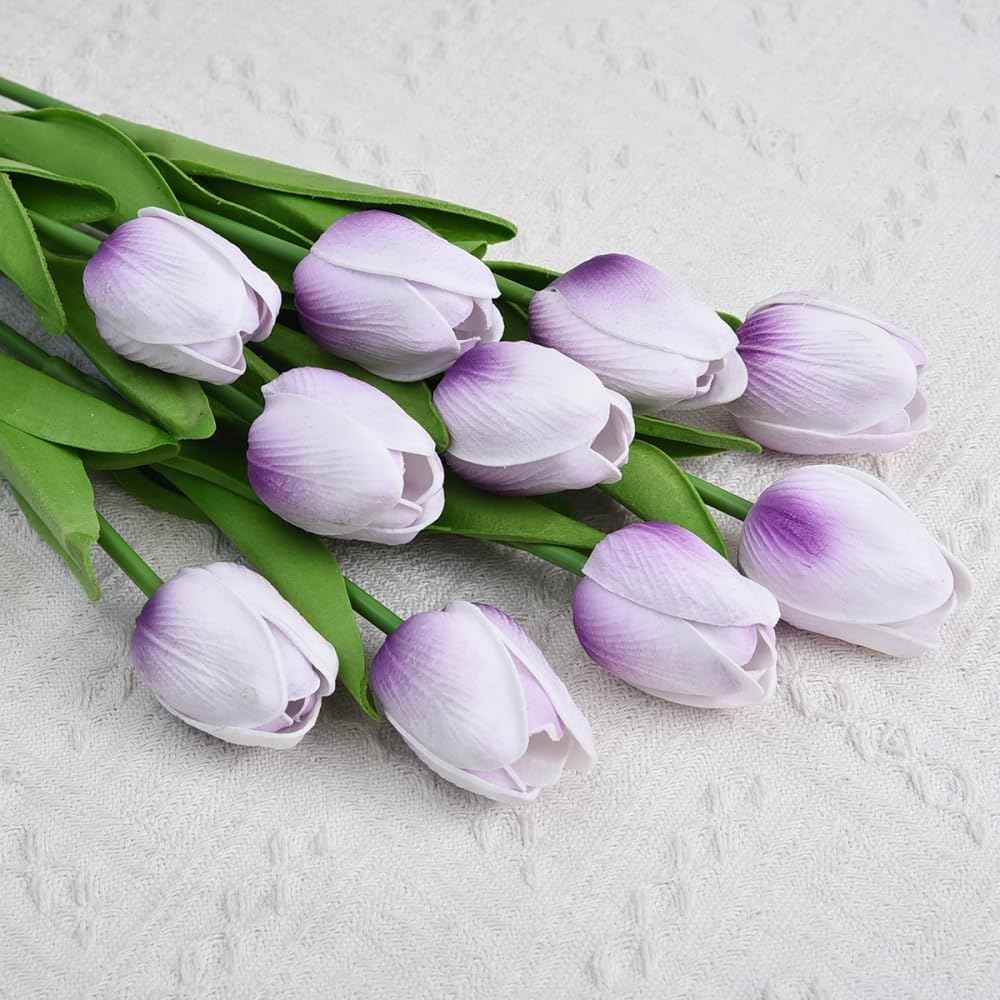 PU Real Touch Purple Tulips Artificial Flowers Lifelike Faux Tulip for Home Decor