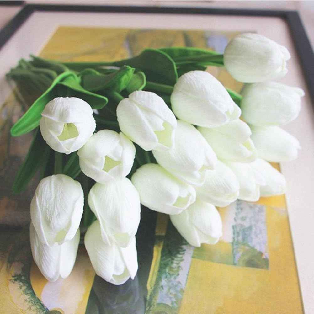 PU Real Touch White Tulips Artificial Flowers Lifelike Faux Tulip for Home Decor