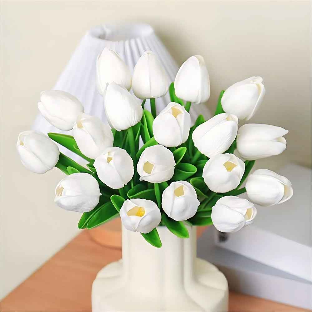 PU Real Touch White Tulips Artificial Flowers Lifelike Faux Tulip for Home Decor
