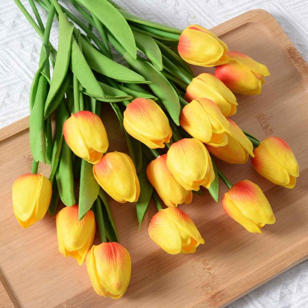 PU Real Touch Orange Tulips Artificial Flowers Lifelike Faux Tulip for Home Decor