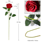 50PCS Red Velvet Rose Realistic Artificial Flowers Faux Roses for Wedding & Home Decor
