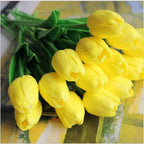 PU Real Touch Yellow Tulips Artificial Flowers Lifelike Faux Tulip for Home Decor