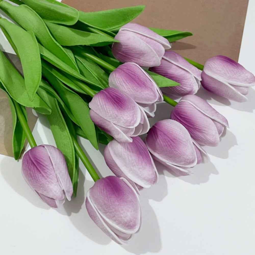 PU Real Touch Purple Tulips Artificial Flowers Lifelike Faux Tulip for Home Decor