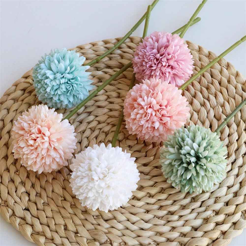 Silk Ball Chrysanthemum Colorful Artificial Flowers 12pcs Faux Pom pom Mums for Home Decor