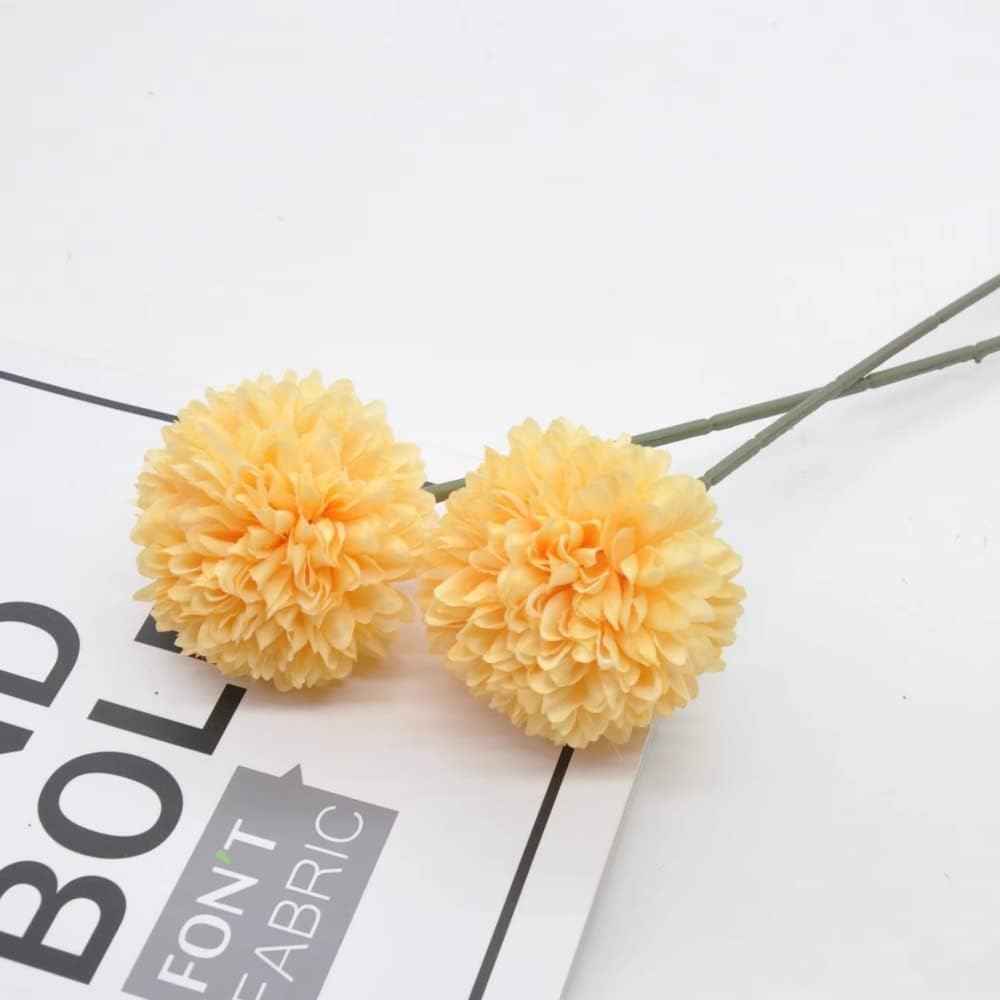 Silk Ball Chrysanthemum Yellow Artificial Flowers 10pcs Faux Pom pom Mums for Home Decor