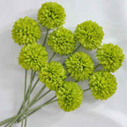 Silk Ball Chrysanthemum Green Artificial Flowers 10pcs Faux Pom pom Mums for Home Decor