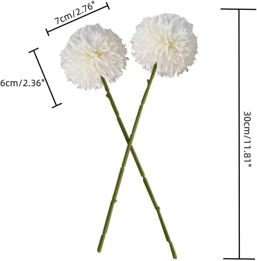 Silk Ball Chrysanthemum White Artificial Flowers 10pcs Faux Pom pom Mums for Home Decor