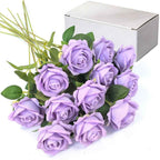 12PCS Purple Velvet Rose Realistic Artificial Flowers Faux Roses for Wedding & Home Decor