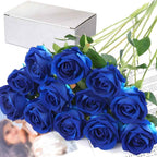 12PCS Blue Velvet Rose Realistic Artificial Flowers Faux Roses for Wedding & Home Decor