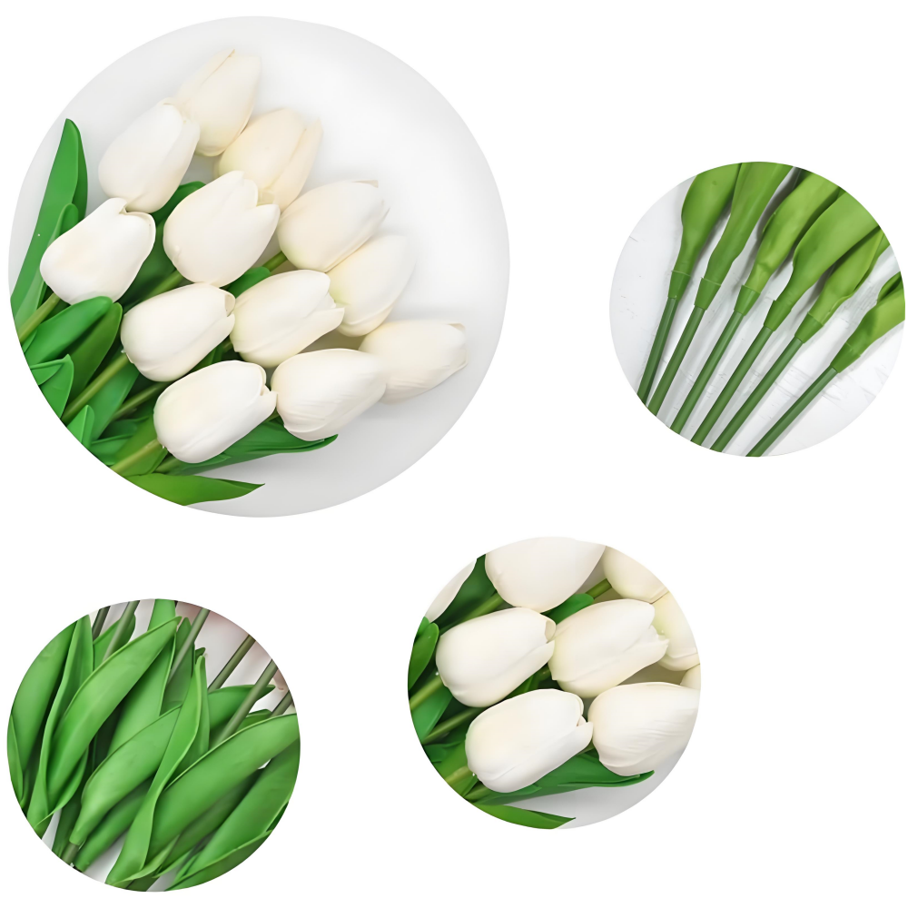 PU Real Touch White Tulips Artificial Flowers Lifelike Faux Tulip for Home Decor