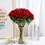 12PCS Red Velvet Rose Realistic Artificial Flowers Faux Roses for Wedding & Home Decor