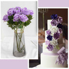 12PCS Purple Velvet Rose Realistic Artificial Flowers Faux Roses for Wedding & Home Decor