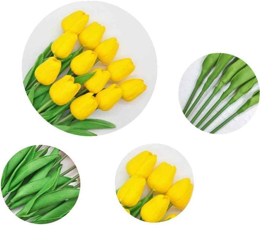 PU Real Touch Yellow Tulips Artificial Flowers Lifelike Faux Tulip for Home Decor