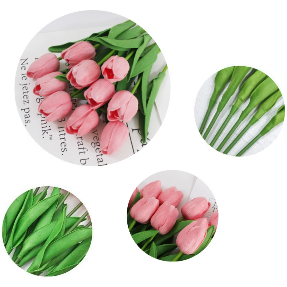 PU Real Touch Pink Tulips Artificial Flowers Lifelike Faux Tulip for Home Decor