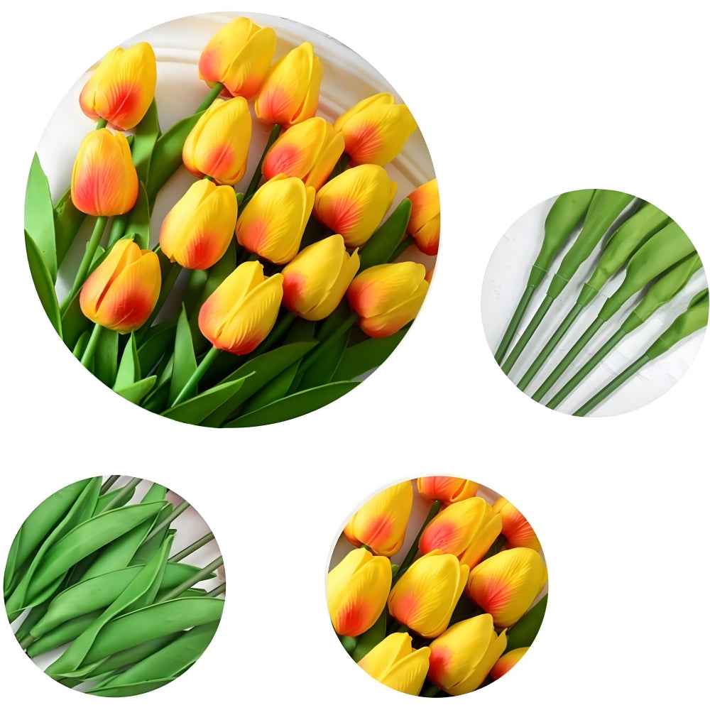 PU Real Touch Orange Tulips Artificial Flowers Lifelike Faux Tulip for Home Decor