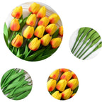 PU Real Touch Orange Tulips Artificial Flowers Lifelike Faux Tulip for Home Decor