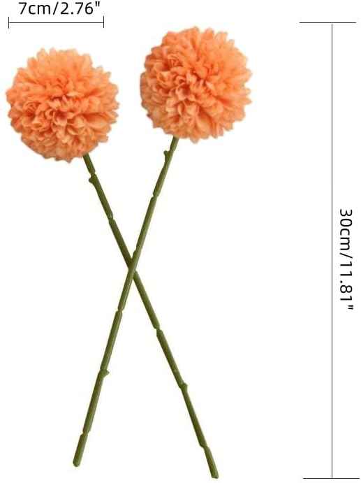 Silk Ball Chrysanthemum Orange Artificial Flowers 10pcs Faux Pom pom Mums for Home Decor