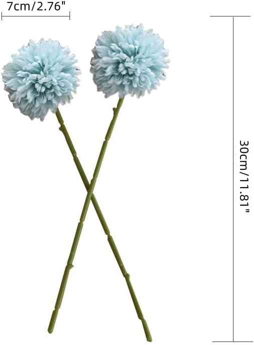 Silk Ball Chrysanthemum Blue Artificial Flowers 10pcs Faux Pom pom Mums for Home Decor