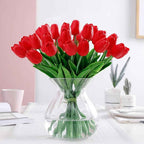 10pcs PU Real Touch Red Tulips Artificial Flowers Lifelike Faux Tulip for Home Decor
