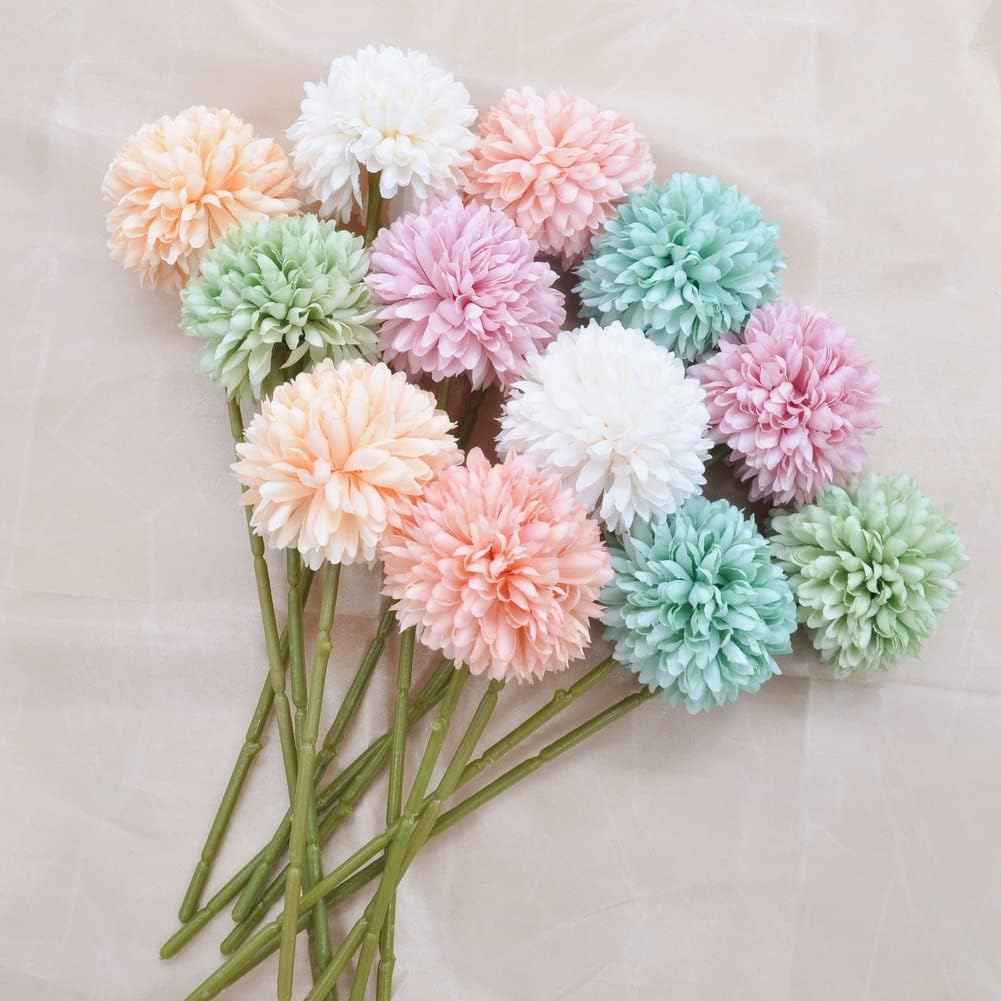 Silk Ball Chrysanthemum Colorful Artificial Flowers 12pcs Faux Pom pom Mums for Home Decor