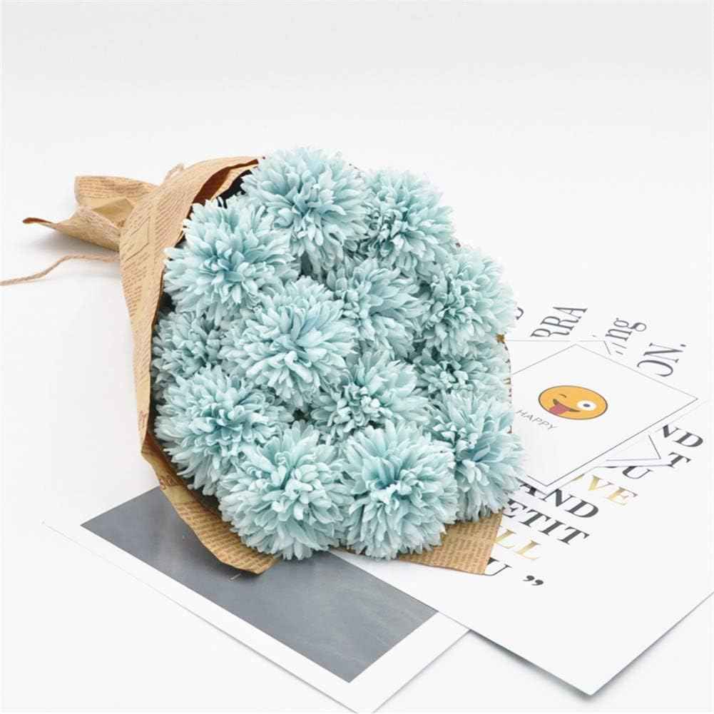 Silk Ball Chrysanthemum Blue Artificial Flowers 10pcs Faux Pom pom Mums for Home Decor