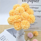 Silk Ball Chrysanthemum Yellow Artificial Flowers 10pcs Faux Pom pom Mums for Home Decor