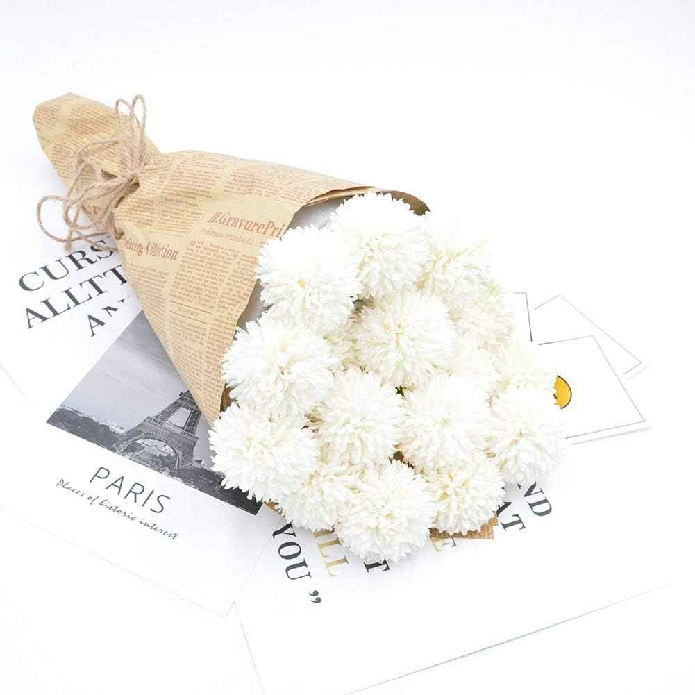 Silk Ball Chrysanthemum White Artificial Flowers 10pcs Faux Pom pom Mums for Home Decor