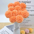 Silk Ball Chrysanthemum Orange Artificial Flowers 10pcs Faux Pom pom Mums for Home Decor